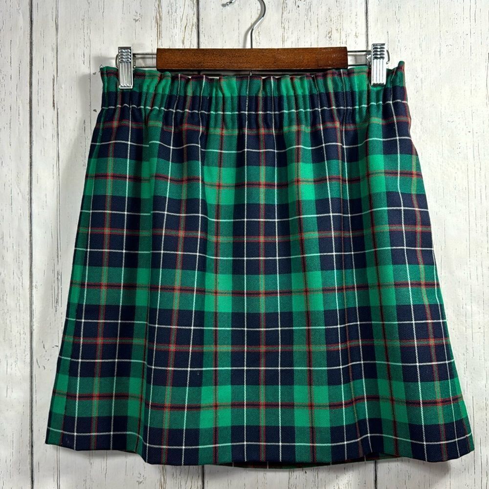 J.Crew Plaid Wool Mini Skirt Green Navy Tartan Preppy Classic 0 Academia Holiday